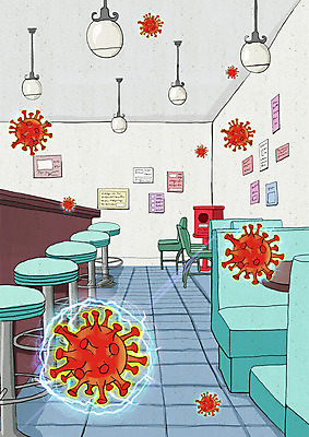 PSD 일러스트 사람없음 카페 바이러스 사회이슈 전염 코로나바이러스 델타변이바이러스 국내일러스트 컨셉 상점 질병 감염 파일형식