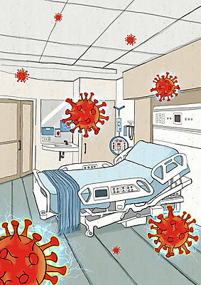 PSD 일러스트 병원 사람없음 바이러스 사회이슈 전염 병실 코로나바이러스 델타변이바이러스 국내일러스트 컨셉 의학 질병 감염 파일형식