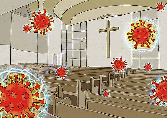 PSD 의자 일러스트 사람없음 교회 바이러스 사회이슈 전염 코로나바이러스 델타변이바이러스 국내일러스트 가구 컨셉 종교건축 건물 질병 감염 파일형식