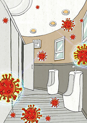 PSD 일러스트 사람없음 회색 바이러스 사회이슈 전염 변기 공중화장실 코로나바이러스 델타변이바이러스 국내일러스트 컬러 컨셉 질병 화장실 감염 파일형식