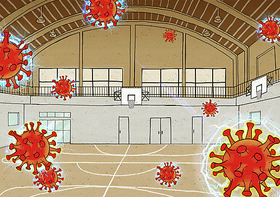 PSD 일러스트 사람없음 바이러스 사회이슈 체육관 전염 코로나바이러스 델타변이바이러스 국내일러스트 컨셉 질병 감염 파일형식