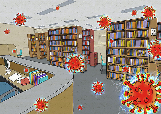 PSD 일러스트 책장 사람없음 바이러스 도서관 사회이슈 전염 코로나바이러스 국내일러스트 교육 가구 컨셉 질병 감염 파일형식