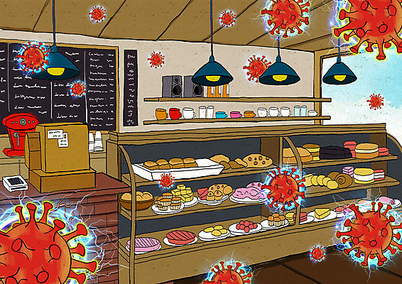 PSD 일러스트 디저트 사람없음 카페 바이러스 사회이슈 진열장 전염 코로나바이러스 국내일러스트 음식 컨셉 상점 질병 감염 파일형식