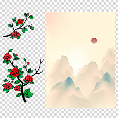 편집 편집이미지 한국전통 전통 명절 꽃 새해 산 누끼 사람없음 PNG 산수화 편집소스 식물 기념일 한국 동양화 파일형식