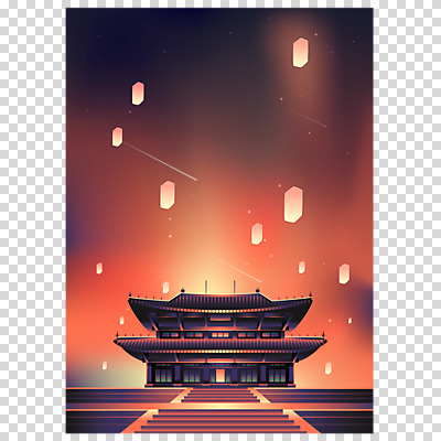 편집 편집이미지 한국전통 명절 새해 누끼 사람없음 궁전 PNG 풍등 편집소스 전통 기념일 고건축 조명 한국 파일형식