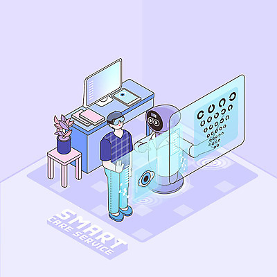 전신 PSD 라이프스타일 남자 화분 일러스트 건강 한명 컴퓨터 보라색 스마트 로봇 책상 시력 아이소메트릭 시력검사 남자한명만 VR기기 눈건강 AI_인공지능 국내일러스트 1 컬러 가구 컨셉 사람 생활 전자제품 기계 검사_조사 가상현실 남자만 파일형식