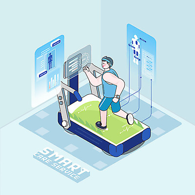 전신 PSD 라이프스타일 남자 일러스트 그래프 건강 한명 파란색 달리기 운동 헬스 스마트 측정 런닝머신 아이소메트릭 남자한명만 AI_인공지능 국내일러스트 1 컬러 컨셉 모션 사람 생활 운동기구 남자만 파일형식