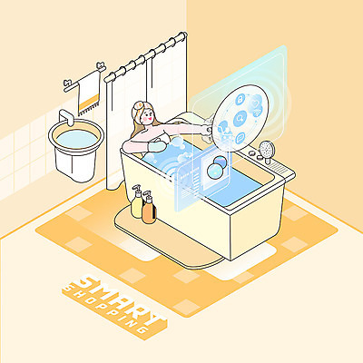 전신 PSD 라이프스타일 여자 일러스트 욕조 한명 수건 노란색 모니터 욕실 스마트 세면대 아이소메트릭 바디용품 여자한명만 AI_인공지능 국내일러스트 1 컬러 컨셉 사람 생활 컴퓨터 위생용품 미용용품 여자만 파일형식