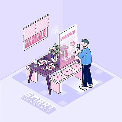 전신 PSD 라이프스타일 남자 음식 일러스트 식탁 한명 파티 꽃병 보라색 저녁 스마트 주문 아이소메트릭 남자한명만 AI_인공지능 국내일러스트 1 꽃 컬러 컨셉 탁자 사람 이벤트 생활 야간 남자만 파일형식