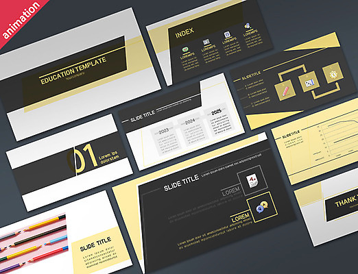 템플릿 교육 비즈니스 그래프 사람없음 세트 연필 노란색 검은색 시험 PPT 프레젠테이션 분석 문서템플릿 애니형PPT 9P 이미지템플릿 컬러 컨셉 학용품 필기구 파일형식