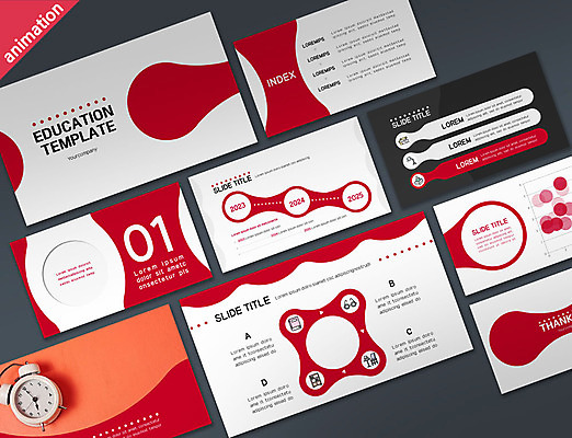 템플릿 교육 시계 비즈니스 그래프 사람없음 빨간색 세트 원형 PPT 프레젠테이션 분석 문서템플릿 교구 애니형PPT 9P 이미지템플릿 도형 컬러 컨셉 파일형식