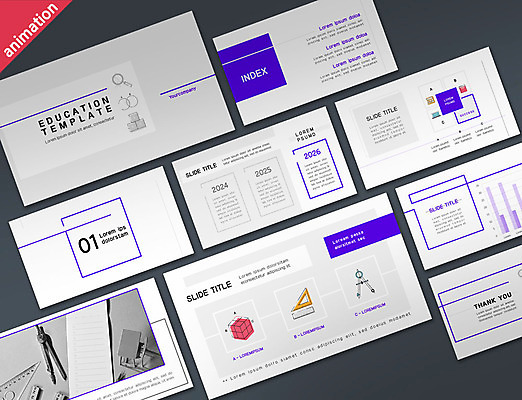 템플릿 교육 비즈니스 그래프 사람없음 세트 필기구 보라색 PPT 프레젠테이션 분석 문서템플릿 삼각자 컴파스 애니형PPT 9P 이미지템플릿 컬러 컨셉 문구용품 자 파일형식