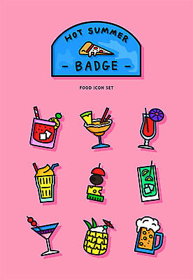 아이콘 음료 분홍색 맥주 주류 사람없음 여름 세트 여러개 알코올 칵테일 꼬치 파인애플 배지 모히토 슬러쉬 핑거푸드 2D아이콘 AI파일 계절 음식 컬러 다수 과일 열대과일 파일형식 벡터