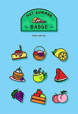 아이콘 음료 음식 하늘색 과일 포도 여름음식 수박 사람없음 여름 세트 여러개 사과 레몬 복숭아 배지 코코넛 팬케이크 치즈케이크 제철과일 2D아이콘 AI파일 계절 다수 파란색 케이크 제철 파일형식 벡터 여름_계절