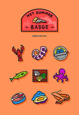 아이콘 음식 조개 새우 사람없음 여름 세트 주황색 여러개 굴 가재 해산물 배지 문어 연어 참치캔 2D아이콘 AI파일 계절 컬러 다수 어패류 연체동물 갑각류 어류 수중동물 캔 파일형식 벡터