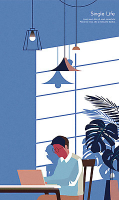 남자 화분 안경 의자 일러스트 전등 한명 사람 앉기 상반신 성인 파란색 노트북 카페 책상 싱글라이프 얼굴없음 성인남자한명만 국내일러스트 AI파일 1 라이프스타일 잡화 컬러 가구 모션 조명 전자제품 상점 남자한명만 성인남자만 파일형식 벡터