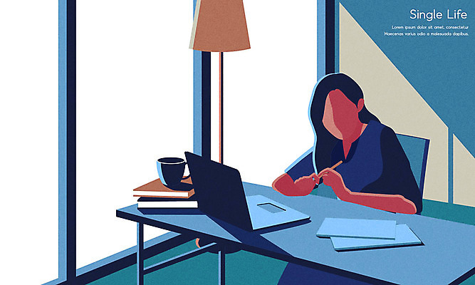 여자 커피 일러스트 창문 한명 사람 상반신 성인 책 파란색 노트북 스탠드 업무 직장인 비즈니스우먼 싱글라이프 얼굴없음 성인여자한명만 국내일러스트 AI파일 직업 1 라이프스타일 음료 컬러 비즈니스 조명 전자제품 작업 여자한명만 성인여자만 파일형식 벡터