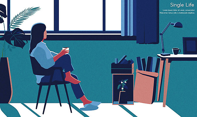 전신 응시 여자 화분 여유 액자 의자 일러스트 창문 탁자 한명 들기 사람 앉기 성인 파란색 스탠드 커튼 싱글라이프 성인여자한명만 국내일러스트 AI파일 1 라이프스타일 시선 감정 컬러 가구 모션 조명 여자한명만 성인여자만 파일형식 벡터