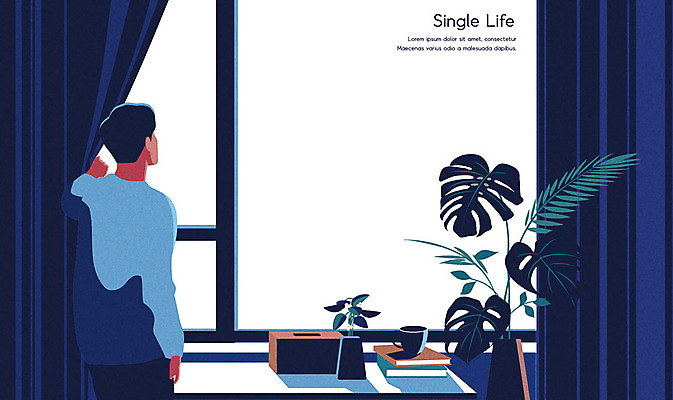 응시 남자 화분 일러스트 창문 탁자 한명 서기 사람 상반신 성인 파란색 커튼 싱글라이프 성인남자한명만 국내일러스트 AI파일 1 라이프스타일 시선 컬러 가구 모션 남자한명만 성인남자만 파일형식 벡터