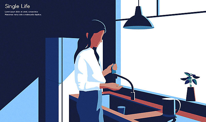 여자 일러스트 주방용품 전등 한명 서기 들기 사람 상반신 성인 컵 파란색 설거지 싱크대 냉장고 싱글라이프 얼굴없음 성인여자한명만 국내일러스트 AI파일 1 라이프스타일 식기 컬러 생활용품 가사 모션 조명 가전제품 개수대 여자한명만 성인여자만 파일형식 벡터