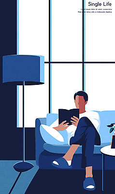 전신 남자 일러스트 창문 탁자 한명 들기 사람 앉기 성인 책 파란색 소파 독서 싱글라이프 얼굴없음 성인남자한명만 국내일러스트 AI파일 1 라이프스타일 컬러 가구 의자 모션 남자한명만 성인남자만 파일형식 벡터