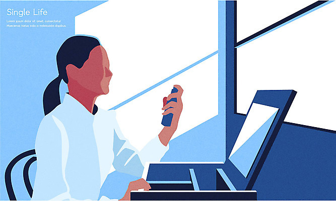 여자 일러스트 한명 들기 사람 앉기 상반신 성인 파란색 화장 뿌리기 화장대 미스트 싱글라이프 얼굴없음 성인여자한명만 국내일러스트 AI파일 1 라이프스타일 컬러 가구 모션 뷰티 화장품 여자한명만 성인여자만 파일형식 벡터