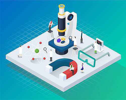 여자 남자 일러스트 돋보기 고글 세포 현미경 실험 들기 사람 여러명 성인 관찰 바이러스 연구원 자석 아이소메트릭 U자형자석 개발 연구소 성인만 신약_의학 국내일러스트 AI파일 직업 다수 의학 모션 실험기구 파일형식 벡터