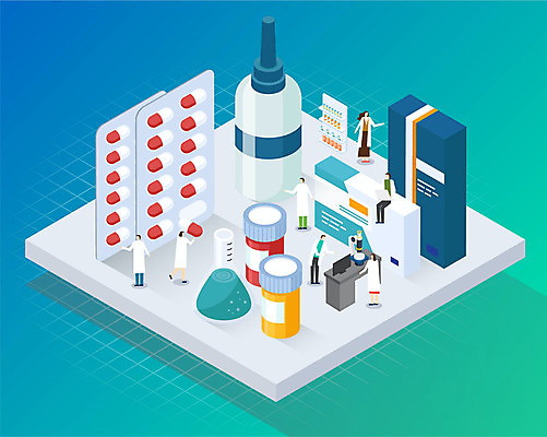 여자 남자 일러스트 사람 여러명 성인 알약 약 가리킴 약병 연구원 약국 아이소메트릭 개발 연구소 성인만 신약_의학 국내일러스트 AI파일 직업 다수 의학 손짓 병_담는 파일형식 벡터