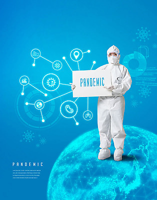 전신 PSD 편집이미지 여자 지구 40대 중년 한명 들기 사람 파란색 팻말 한국인 바이러스 방역 홀로그램 중년여자한명만 코로나바이러스 방역복 방역사 팬데믹 델타변이바이러스 이미지편집 직업 1 옷 컬러 모션 프레임 동양인 성인 여자한명만 중년여자만 파일형식