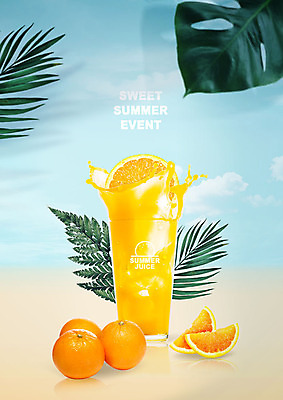 PSD 구름 편집이미지 포스터 음료 잎 오렌지 과일 하늘 디저트 사람없음 여름 야자수 노란색 몬스테라 스플래쉬 이미지편집 자연요소 나무 식물 계절 음식 컬러 파일형식