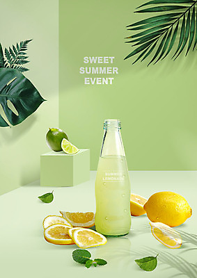 PSD 편집이미지 포스터 음료 잎 디저트 사람없음 초록색 연두색 여름 야자수 레몬 레모네이드 라임 야자수잎 몬스테라 에이드 이미지편집 나무 식물 계절 음식 컬러 과일 파일형식