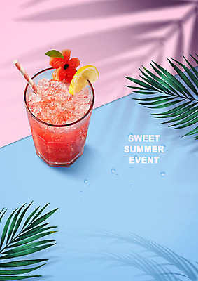 PSD 편집이미지 포스터 음료 분홍색 하늘색 잎 디저트 여름음식 수박 빨대 사람없음 여름 야자수 얼음 야자수잎 제철과일 이미지편집 자연요소 나무 식물 계절 음식 컬러 과일 파란색 제철 파일형식 여름_계절