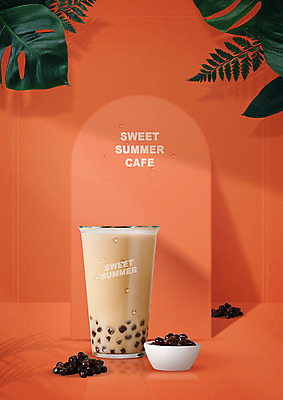 PSD 편집이미지 포스터 음료 디저트 사람없음 여름 야자수 주황색 카페 야자수잎 몬스테라 버블티 흑당버블티 흑당 흑당시럽 이미지편집 나무 식물 계절 음식 컬러 잎 상점 설탕 시럽 파일형식