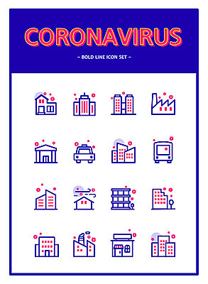 아이콘 공장 자동차 버스 대중교통 주택 빌딩 사람없음 건물 파란색 상점 바이러스 사회이슈 라인아이콘 공공장소 코로나바이러스 델타변이바이러스 2D아이콘 AI파일 건축물 육상교통 교통수단 컬러 컨셉 공업 장소 파일형식 벡터