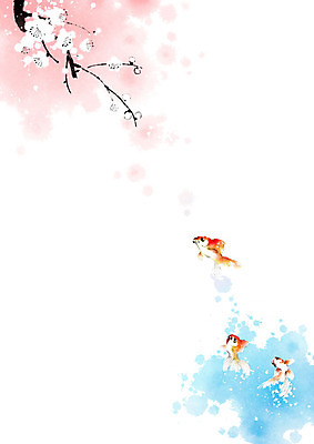 PSD 꽃 일러스트 캘리그라피 붓터치 세마리 어류 사람없음 물 동양화 매화 금붕어 번짐 사군자 국내일러스트 자연요소 식물 3 미술 수중동물 파일형식 효과