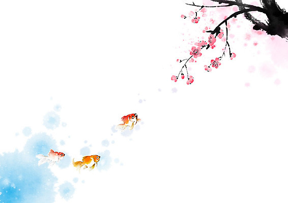 PSD 나무 꽃 일러스트 캘리그라피 붓터치 사람없음 물 동양화 매화 금붕어 번짐 사군자 국내일러스트 자연요소 식물 어류 미술 파일형식 효과