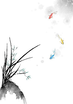 PSD 꽃 일러스트 캘리그라피 붓터치 세마리 어류 사람없음 물 바위 난초 동양화 금붕어 번짐 사군자 국내일러스트 자연요소 식물 3 미술 수중동물 돌_바위 파일형식 효과