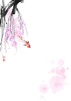 PSD 나무 줄기 일러스트 캘리그라피 붓터치 풍경 사람없음 동양화 금붕어 번짐 낙관 붕어 국내일러스트 식물 어류 미술 파일형식 효과