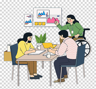 전신 편집 편집이미지 여자 남자 의자 회사 비즈니스 회의 그래프 누끼 컵 세명 노트북 직장인 장애인 책상 휠체어 PNG 장애인의날 편집소스 직업 식기 가구 사람 전자제품 장애 파일형식 법정기념일