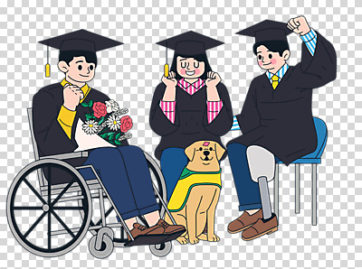 전신 편집 편집이미지 여자 남자 꽃다발 학사모 졸업 졸업식 누끼 성인 세명 장애인 휠체어 PNG 시각장애인 안내견 의족 장애인의날 성인만 편집소스 모자_잡화 교육 꽃 사람 개 장애 파일형식 법정기념일