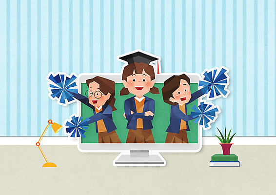 전신 PSD 학생 여자 교육 일러스트 학사모 응원 수업 모바일 세명 파란색 컴퓨터 모니터 사회이슈 온라인 응원수술 에듀 에듀케이션 온라인강의 십대여자만 스쿨팩 사회적거리두기 원격수업 온라인개학 온택트 랜선라이프 국내일러스트 모자_잡화 라이프스타일 캠페인 컬러 컨셉 졸업 사람 전자제품 응원용품 강의 개학 원격 여자만 십대만 파일형식 언택트