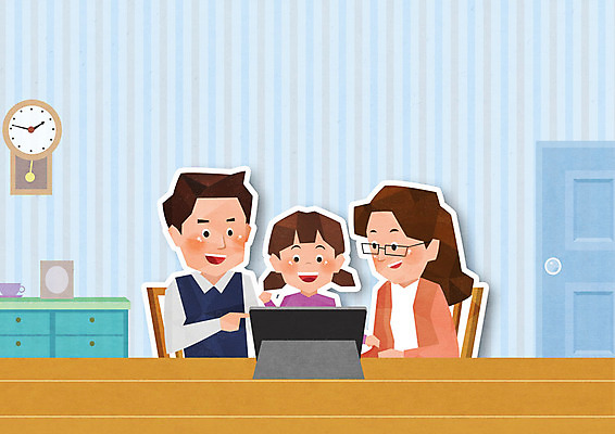 PSD 여자 교육 남자 딸 어린이 일러스트 엄마 수업 모바일 소녀 소년 상반신 성인 세명 파란색 태블릿 아빠 사회이슈 온라인 에듀 에듀케이션 온라인강의 스쿨팩 사회적거리두기 원격수업 온라인개학 온택트 국내일러스트 캠페인 컬러 컨셉 가족 사람 전자제품 스마트기기 강의 개학 원격 파일형식 언택트