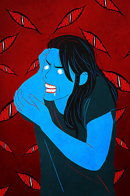 PSD 여자 신체 일러스트 한명 사람 상반신 성인 상처 물기 불안 정신병 정신질환 성인여자한명만 조현병 물어뜯기 국내일러스트 1 감정 모션 질병 여자한명만 성인여자만 파일형식