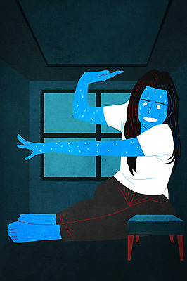 전신 PSD 여자 일러스트 탁자 한명 사람 성인 문 밀기 불안 웅크림 정신병 정신질환 환각 답답함 성인여자한명만 조현병 국내일러스트 1 감정 가구 모션 감각 질병 증상 여자한명만 성인여자만 파일형식