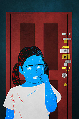 PSD 여자 어린이 일러스트 자물쇠 한명 사람 소녀 상반신 문 닫기 불안 정신병 정신질환 소녀한명만 조현병 국내일러스트 1 감정 모션 질병 여자한명만 소녀만 파일형식