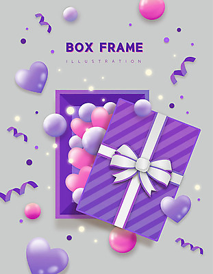 리본 일러스트 프레임 선물 사람없음 선물상자 상자 보라색 하트 구슬 깜짝선물 프레임일러스트 국내일러스트 AI파일 모양 컬러 파일형식 벡터