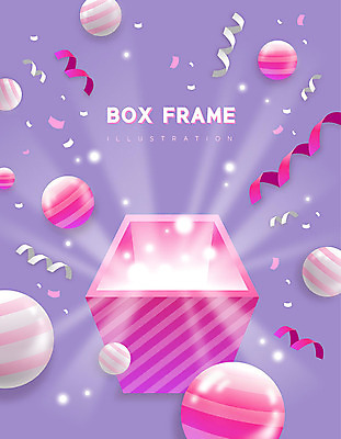 리본 분홍색 일러스트 프레임 선물 사람없음 선물상자 빛 상자 보라색 원형 구슬 깜짝선물 프레임일러스트 국내일러스트 AI파일 도형 컬러 파일형식 벡터