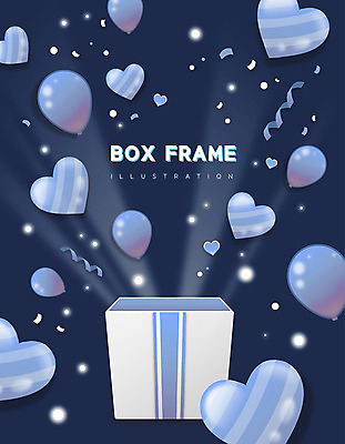 일러스트 프레임 선물 사람없음 파란색 선물상자 상자 하트 풍선 깜짝선물 프레임일러스트 국내일러스트 AI파일 모양 컬러 파일형식 벡터