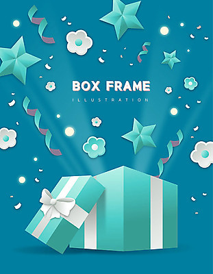 꽃 별 리본 일러스트 프레임 선물 사람없음 선물상자 상자 청록색 깜짝선물 프레임일러스트 국내일러스트 AI파일 자연요소 식물 컬러 파일형식 벡터