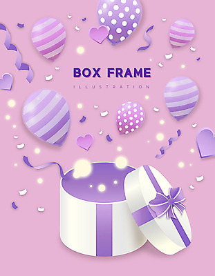 리본 일러스트 프레임 선물 사람없음 선물상자 상자 보라색 하트 풍선 깜짝선물 프레임일러스트 국내일러스트 AI파일 모양 컬러 파일형식 벡터